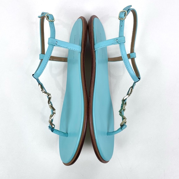 Banana Republic Mariah T-strap Sandal Flat Blue Leather Gold Chain Womens 8 - Picture 5 of 15